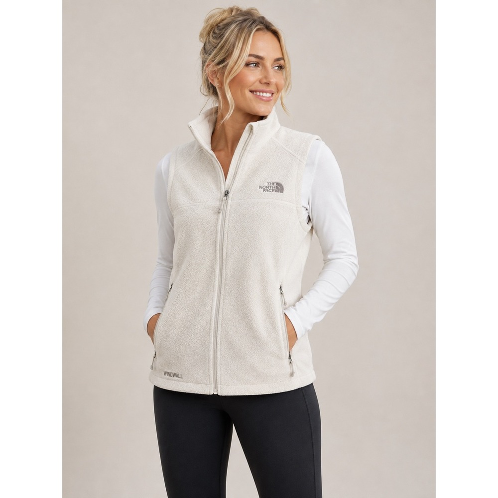 The North Face Womens WindWall Fleece Vest Cream White Full Zip M Medium
